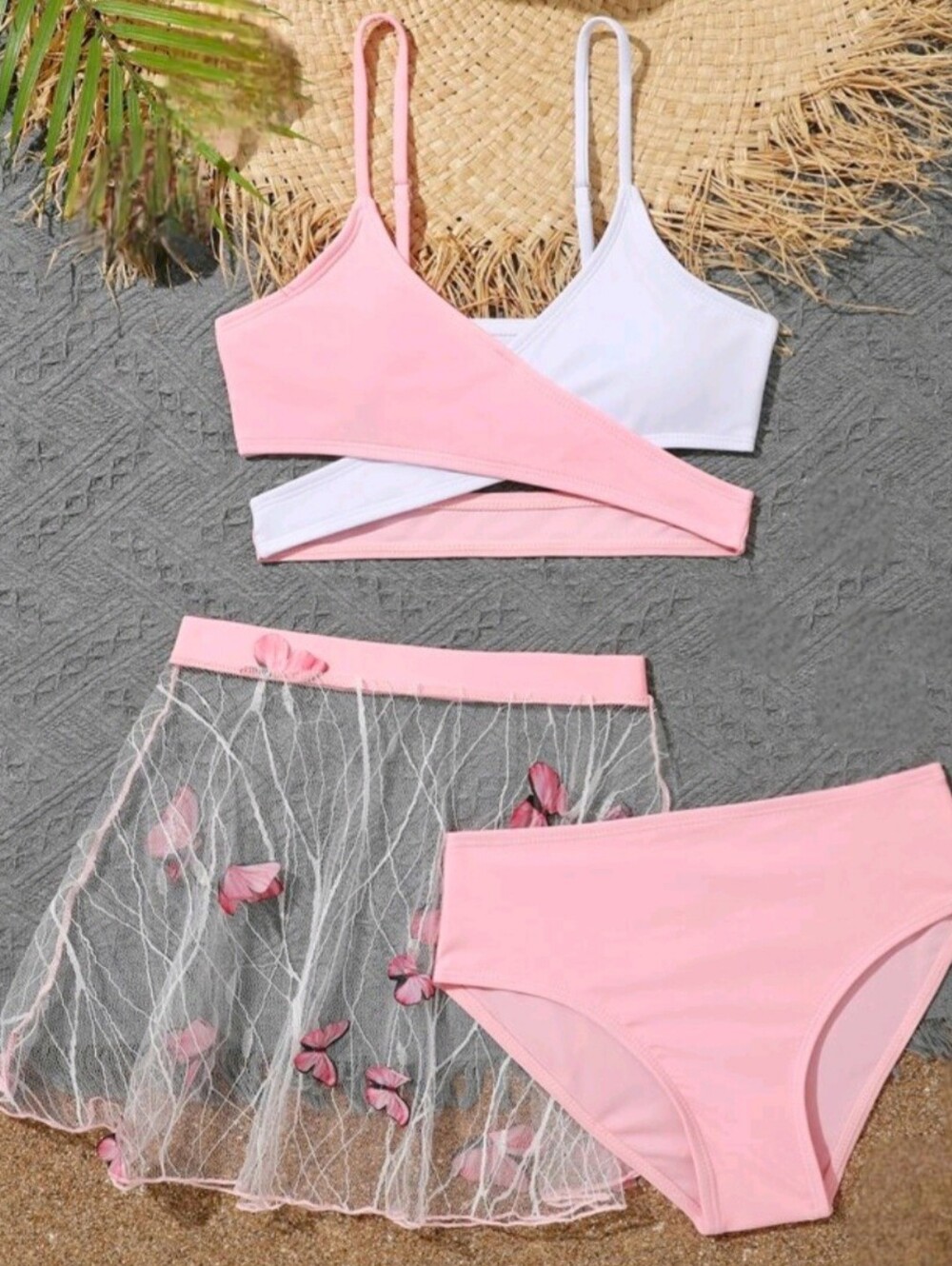 BRAND NEW Girls Two-Piece Swim Set with Sheer Floral Skirt